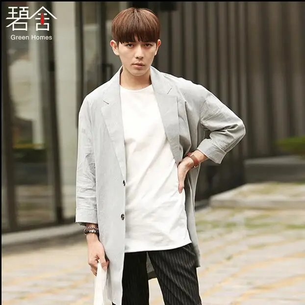 

S-6XL!!! 2018 Big yards men's windbreaker Thin section windbreaker male Han edition youth in long loose cotton and linen pu