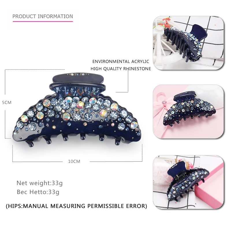 High Quality Austria Rhinestone Crystal Hair Accessories Acrylic Hairpin Refinement head piece New Fashion Hair Claw AA527
