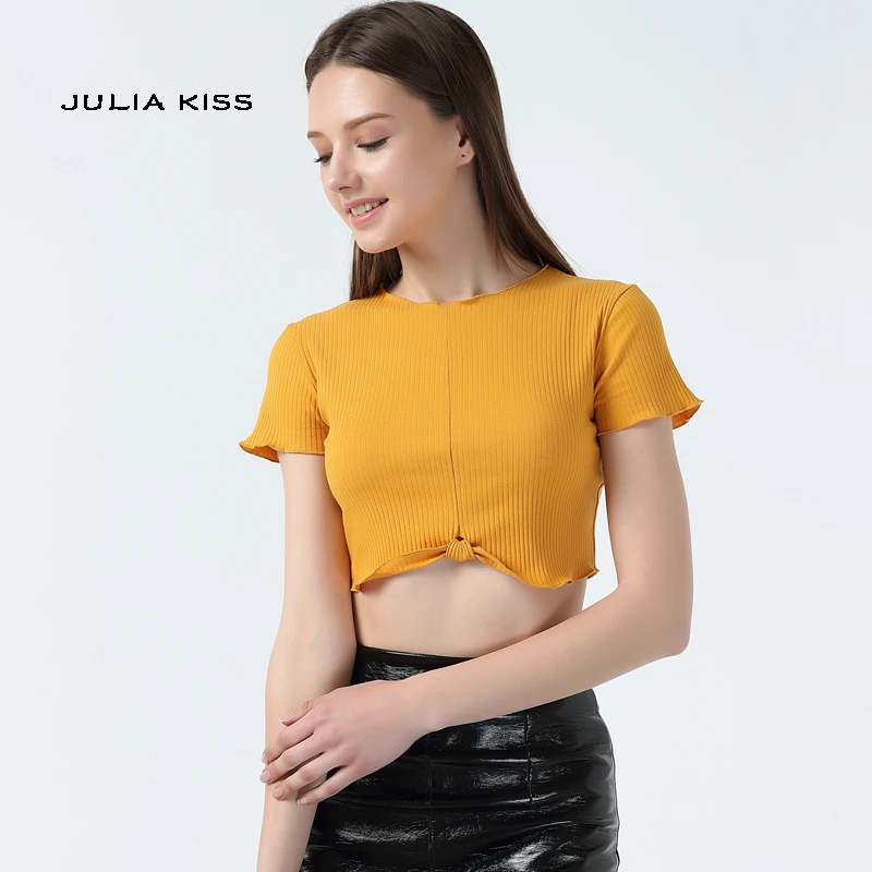 Кроп Топ женский в рубчик с коротким рукавом и оборками|crop tee|tees womenwomen tees |