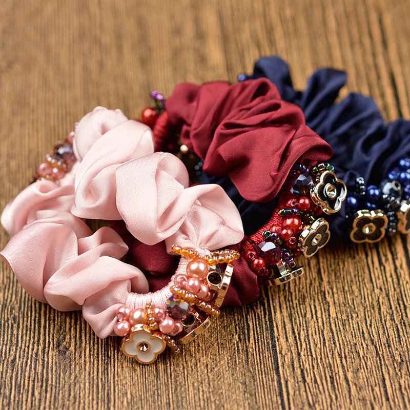 Women headband flower hairband vintage elastic hair bands beads accessories for girls |