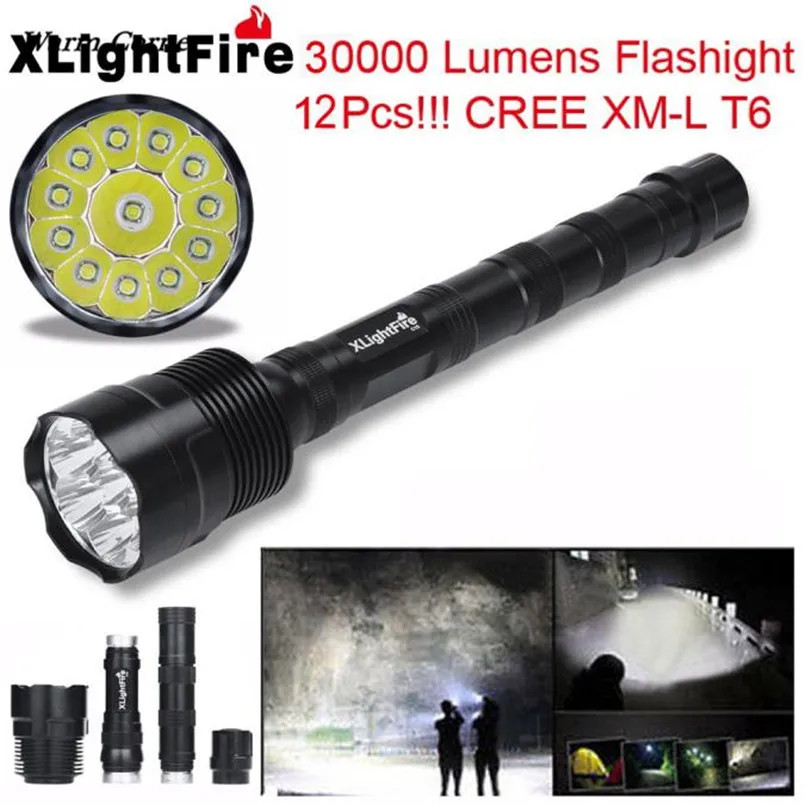 Светодиодный фонарик XLightFire 30000 лм 12x CREE XML T6 5 режимов 18650 # O26|led flashlight|bright led flashlightsuper