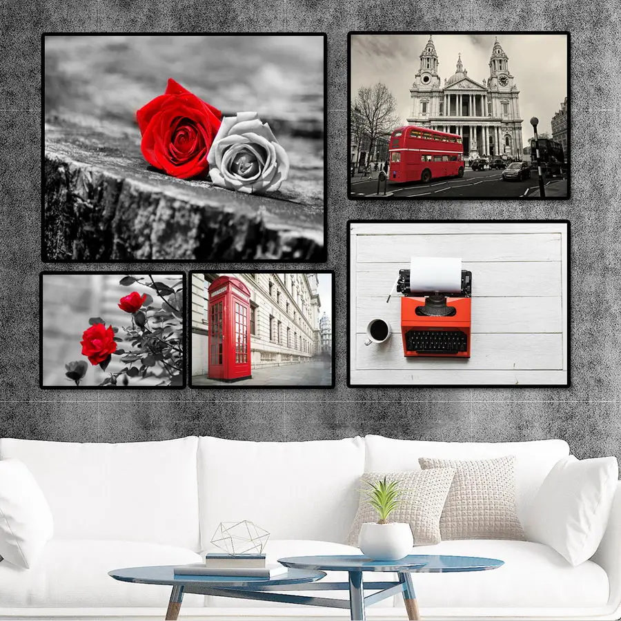 

Home Decoration Print Canvas Wall Art Picture Poster Paintings Horizontal Rectangle Creative red landscape Red and Black