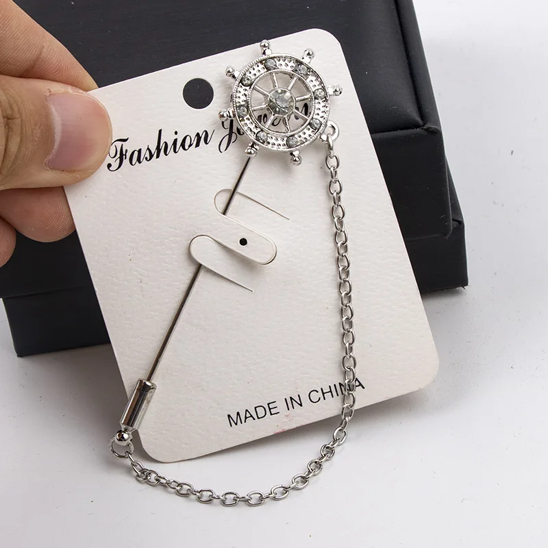 Silver White Корейская мода, Новая металлическая брошь, хиджаб, шпильки, милая длинная игла, кисточка, цепь, руль, якорь, воротник с лацканами, булавка, мужские аксессуары - Окраска металла: Silver White