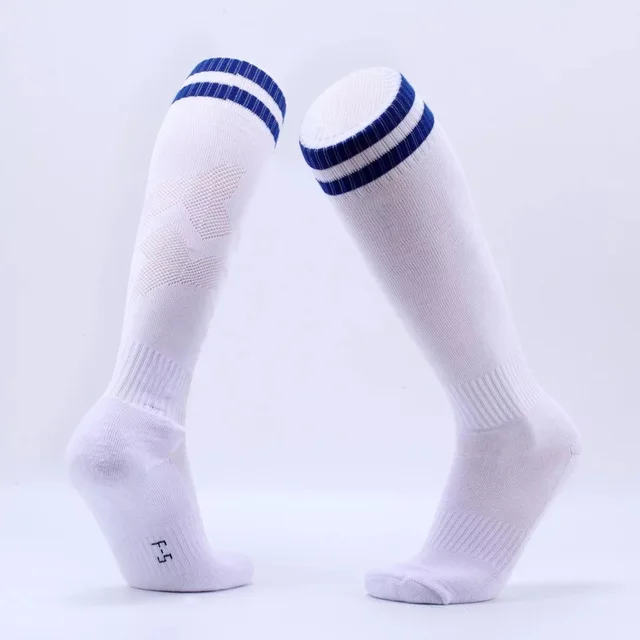 white with blue Спортивные дышащие носки для бега и велоспорта футбольные гетры мужские, детские, женские, баскетбольные утепленные носки medias de futbol - Цвет: white with blue