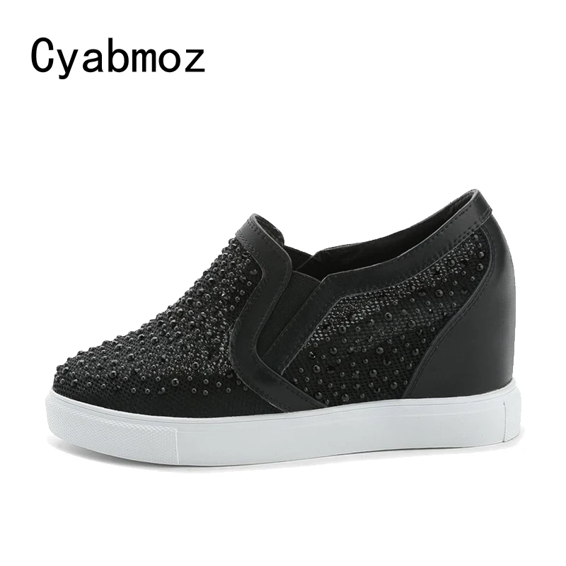 Cyabmoz Летние Женщины Клинья Туфли На Платформе Высота Увеличение Горный Хрусталь