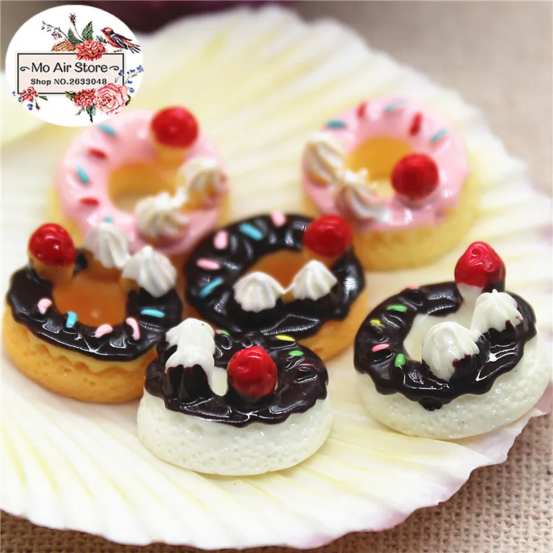 strawberry donut 10PCS 15mm Resin Flatback Cabochon Miniature Food Art Supply Decoration Charm | Дом и сад