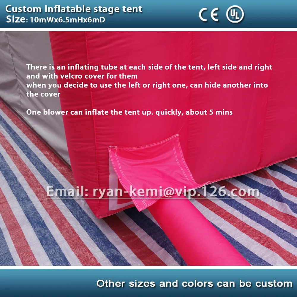 Бесплатная доставка Розовый 10 м гигантский надувной сценический тент большой
