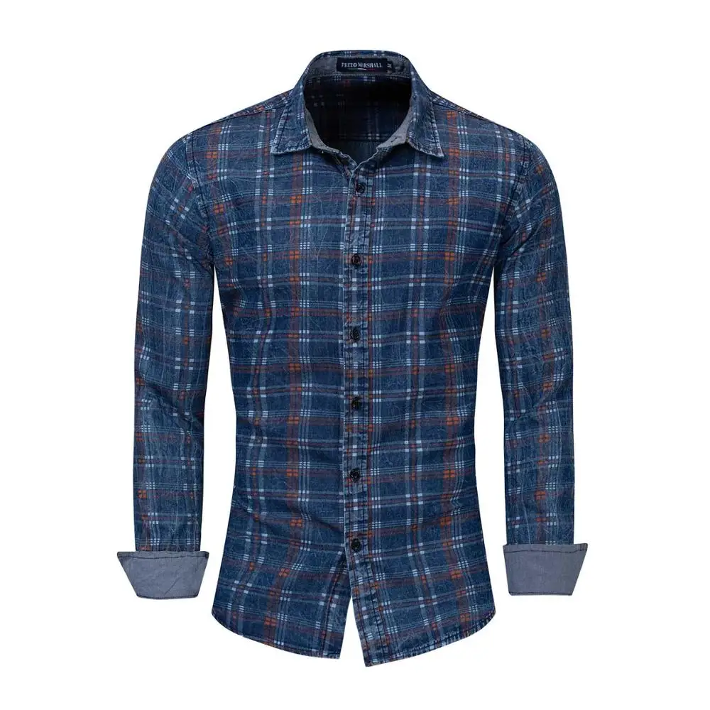 dark blue FM182 Стильная мужская джинсовая рубашка, классическая синяя рубашка с длинным рукавом, хлопковые повседневные рубашки, весна, брендовая одежда для мужчин, джинсовая рубашка размера плюс - Цвет: dark blue FM182
