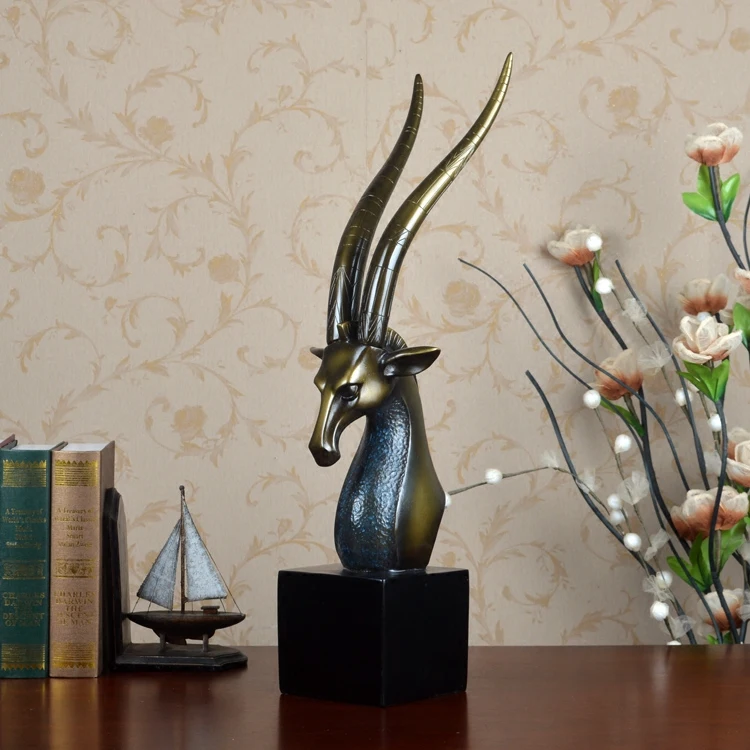 

home decor resin statue antelope head retro hotel feng shui creative room statue christmas decoration high quality classic craft