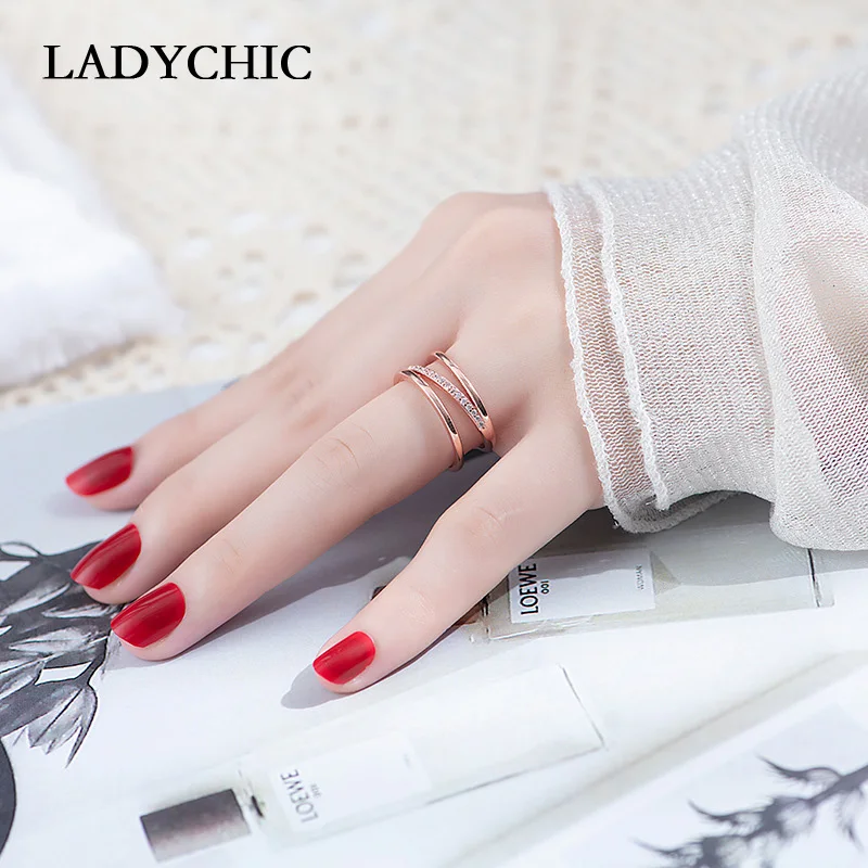 Женское Открытое кольцо LADYCHIC из розового золота с микрозакрепкой и фианитом