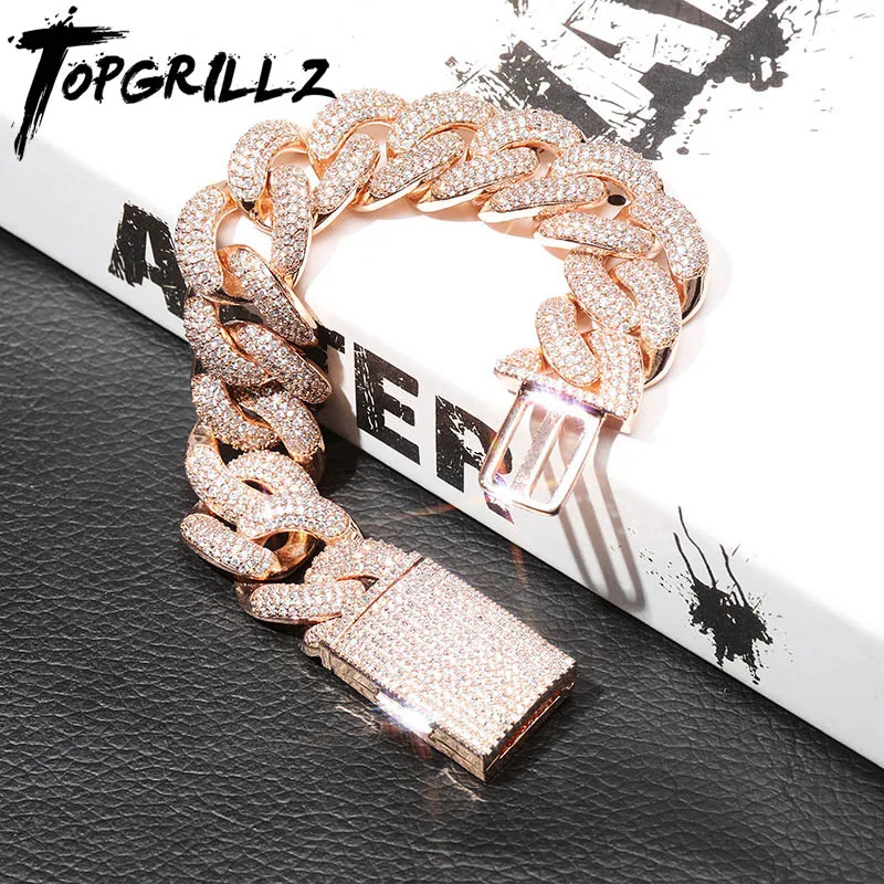 TOPGRILLZ Большая квадратная застежка 20 мм кубинское звено хип-хоп ювелирные изделия золото серебро толстый Тяжелый медный материал Iced AAA Браслет-цепочка с фианитами