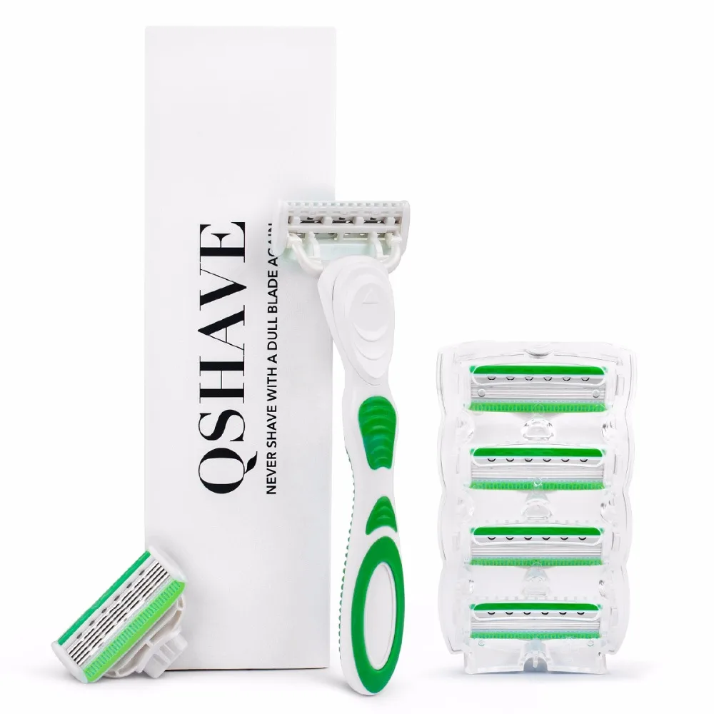 Бритва для женского бикини Beauty Qshave Green, 1 шт., ручка для бритья и 2 шт. лезвия X5, США (art.: 7a2cefba7) - 7a2cefba7
