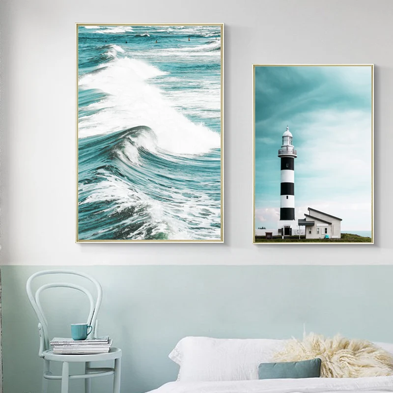 

Seascape Decoration Painting for Family Art Print Ocean Poster Nordic Landscape Canvas Painting Living Room Decoration Unframed