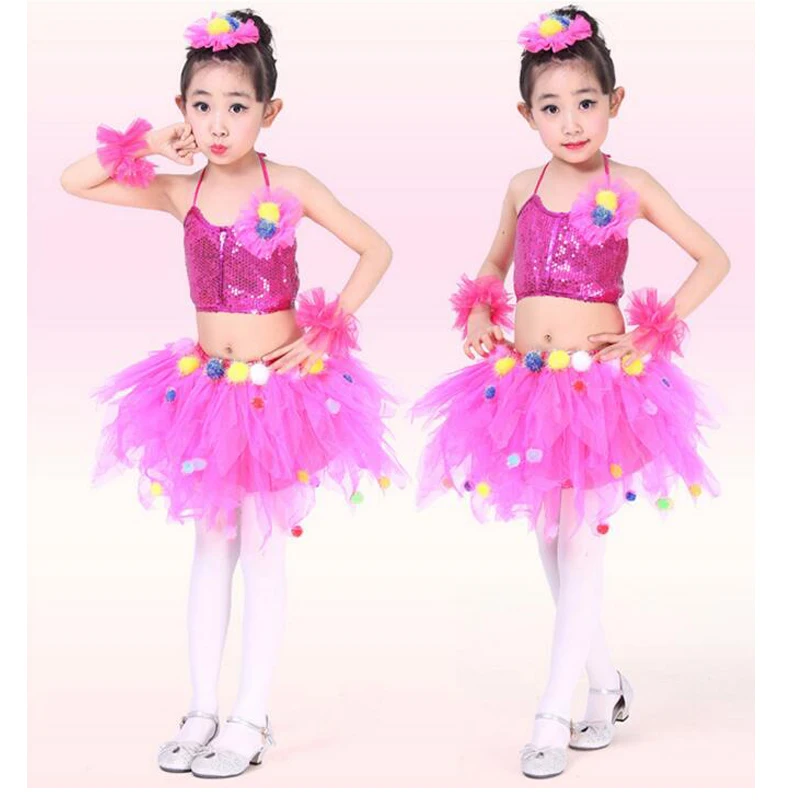Kids Sequined Hip Hop Ballet dancewear costumes Girls Ballroom Party Tops+Skirt Jazz dance tutu dress performance dancing | Тематическая