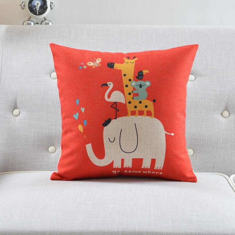 Чехол для подушки с милым слоном льняной мультяшный животный чехол красочный
