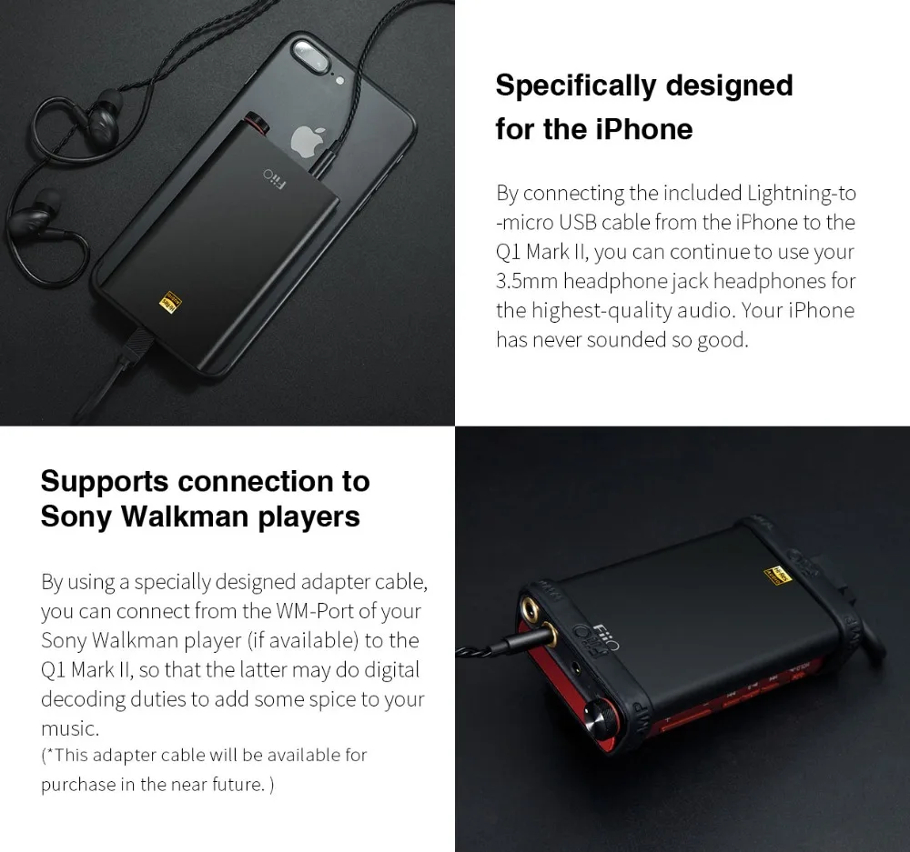 Fiio Q1 Mark II Hi-Res аудио нативный ЦАП DSD усилитель для наушников XMOS 384 кГц/32 бит для Iphone/iPad/PC AK4452 Q1II