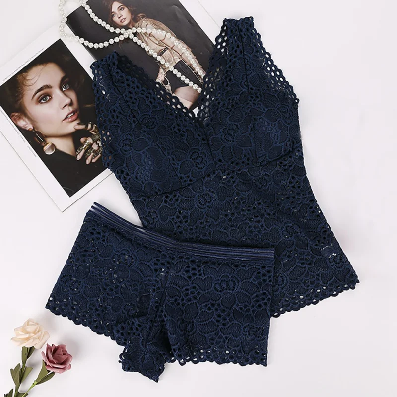 Women Wire Free Lingerie Underwear Set Push Up Seamless Embroidery Bra Lace Sexy Bra Set