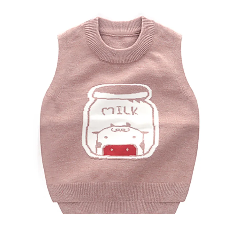 SLKMSWMDJ new autumn and winter children's sweater vest boy girl knit sweater cute cartoon pattern baby comfort vest 15 colors