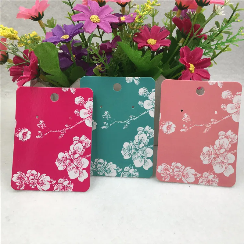 100 PCS 8*6cm 3 color cute Stud earring Hang Tag card beautiful flower print Jewelry Display packing Card | Украшения и