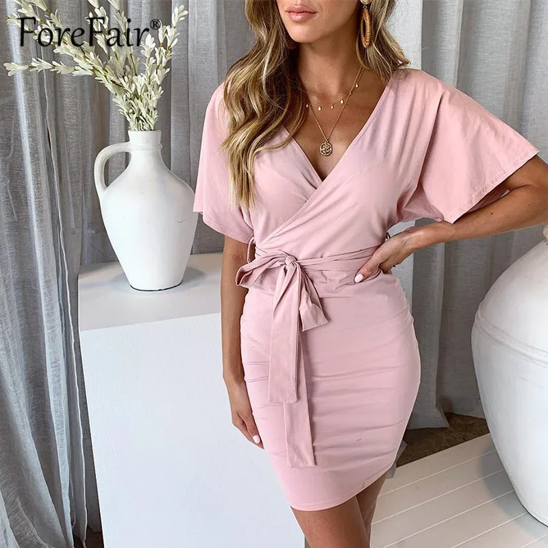 Forefair новинка 2019 летнее платье женское повседневное Хлопковое короткий рукав v