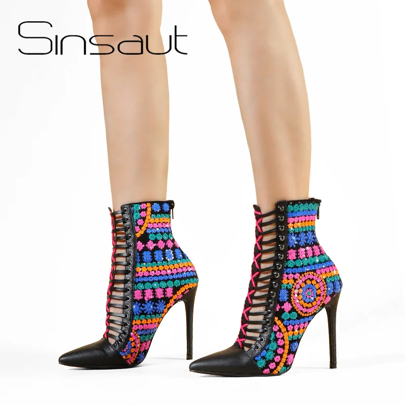 

Sinsaut ot Autumn Winter Women Boots Solid European Ladies Shoes Women Sequine Boots High heel Aankle Boots Bota Feminina