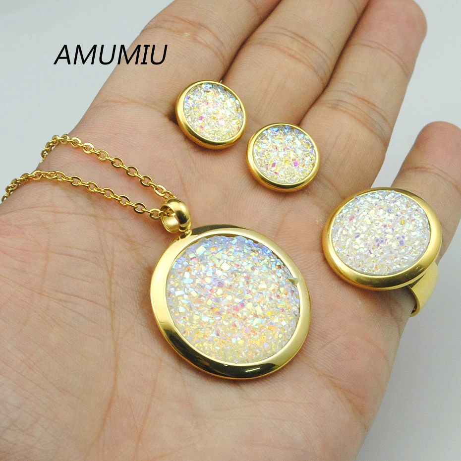 Женский ювелирный набор AMUMIU украшений из ожерелья/сережек/кольца нержавеющей