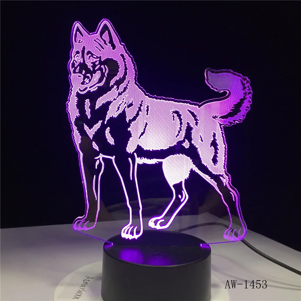 GX1453 стоящая собака 7 цветов лампа 3d визуальные Светодиодные ночные светильники