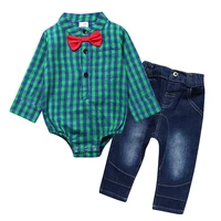 brand 2pcs baby boy clothes sets 2017 new gentleman suit baby rompers pants long sleeve baby boys clothing sets kids clothes