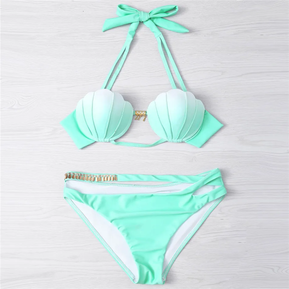 Пикантные Бикини 2017 женская обувь В виде ракушки Холтер бикини Установить