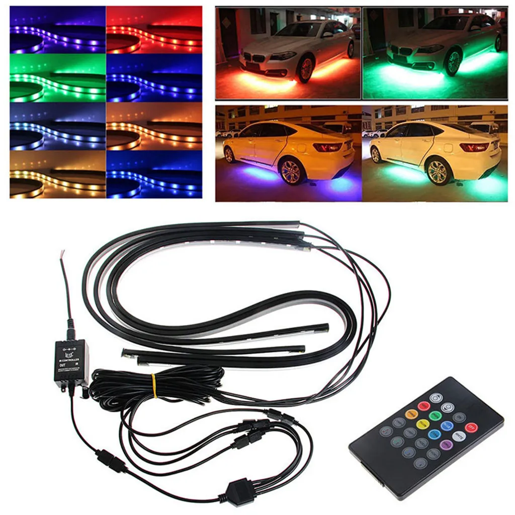 4 шт. RGB Светодиодная лента под автомобильную трубу система подсвечивания нижней части тела неоновый светильник комплект 12 в водонепроницаемый светодиодный светильник авто аксессуары