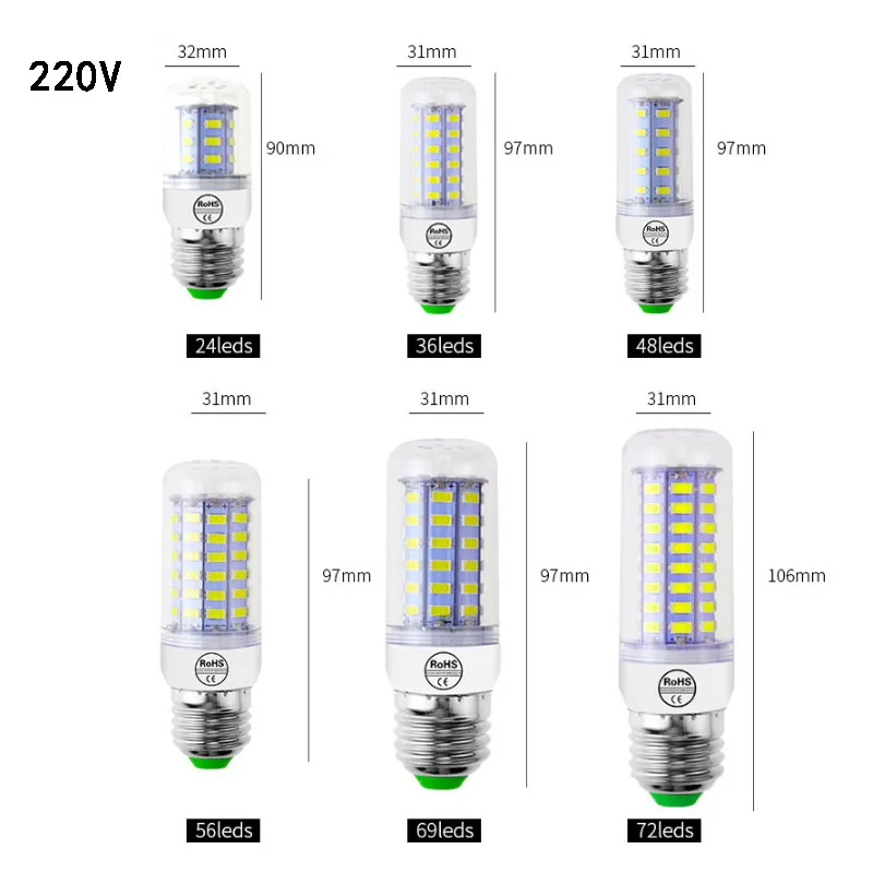 Hoomall 2 шт. E27 светодиодный светильник 220V 5730 E14 Светодиодный 24 36 48 56 69 72 s кукурузы
