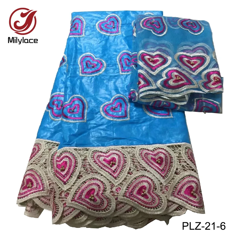 

Hot sale africain bazin riche 5 yards +2 yards french lace fabric nigerian bazin riche gatzner embroidery fabric PLZ-21