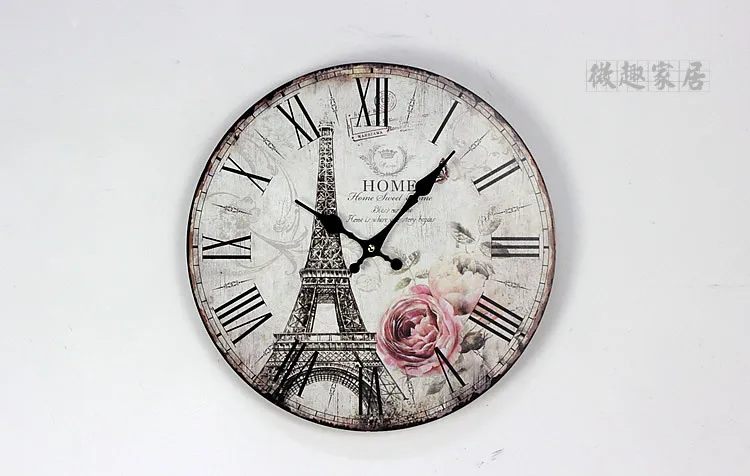 

Dia35cm Fashion Eiffel Tower 3d Vintage Large Decorative Modern Design Antique Wooden Handmake Wall Clock Living Room Watch