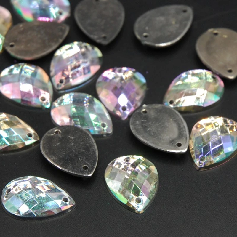 Камни в виде слезы из страз 13х18 мм 100 шт. прозрачные цветные для шитья с 2