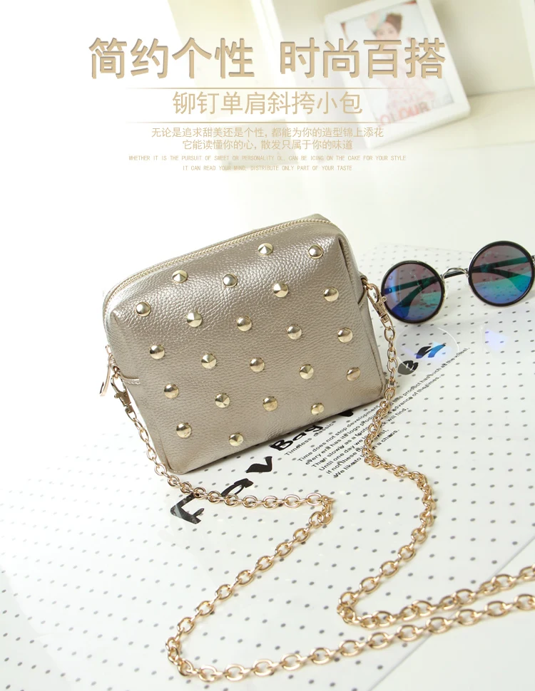 2018 new women's bag Korean fashion rivet ladies chain small shoulder Messenger | Багаж и сумки