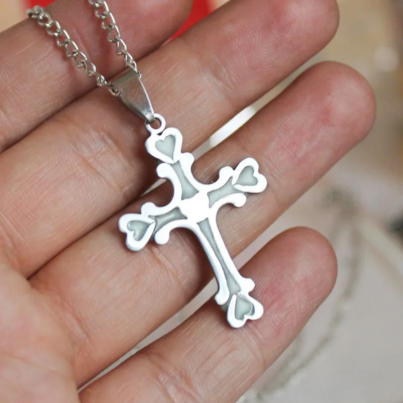 Светящееся ожерелье с крестом из нержавеющей стали флуоресцентные