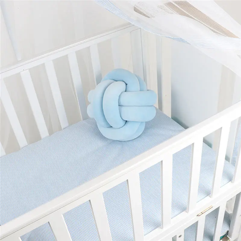 blue-30cm Украшение в детскую комнату детская спинка кровати Подушка ручной работы плетеный узел мяч Подушка Мягкий Хлопок В Стиле Радуги, для младенцев защита для кроватки - Цвет: blue-30cm