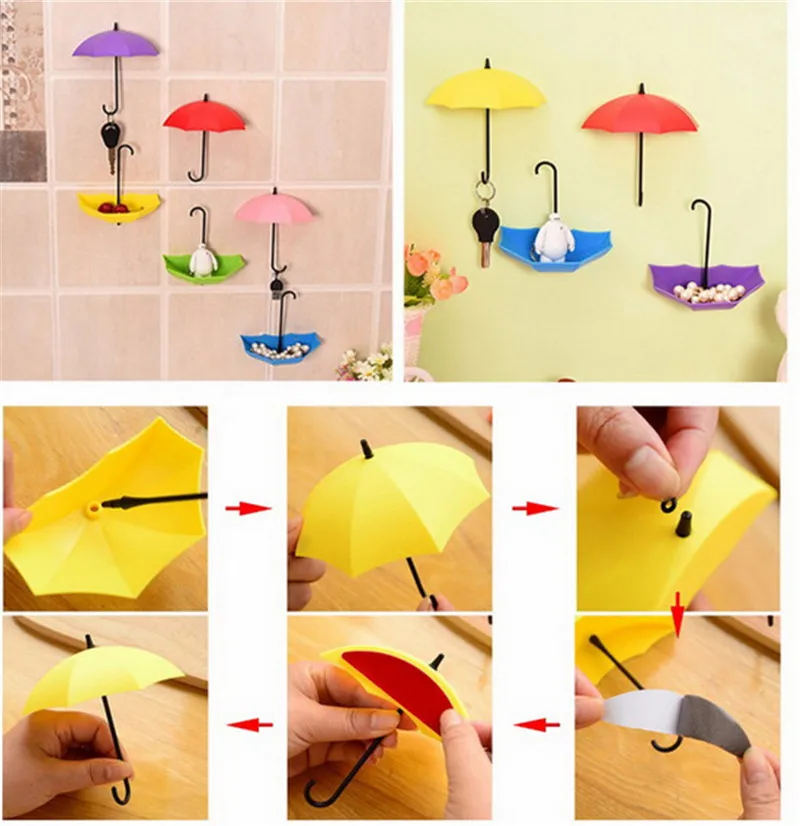 3 Pcs Colorful Umbrella Wall Hook Key Glasses Wallet Hair Pin Holder Organizer Decorative Hanger Decor Home Decoration | Дом и сад