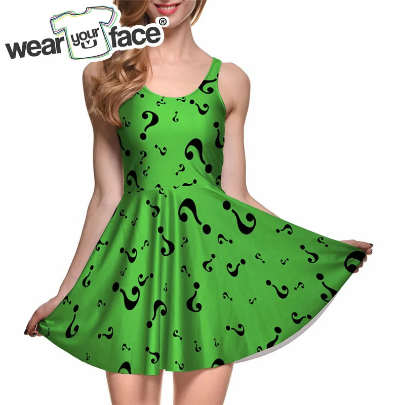Женское платье с рисунком The Riddler летнее зеленое цифровой печатью | Женская одежда
