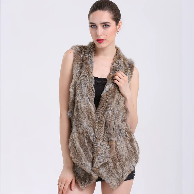 Жилет из натурального меха шуба кролика для женщин вязаный жилет ручной работы