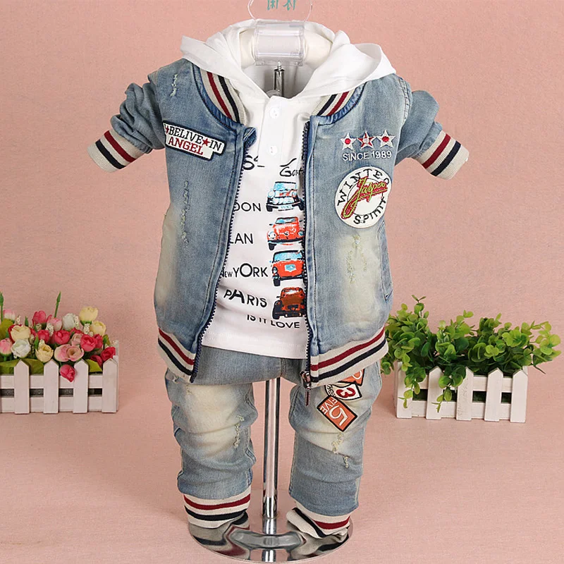 Baby Boy Demin Clothes Sets Clothing 3PCS Fashion High Qulity Hooded Set For Outfit Toddler Infant Suit 0 2 3 Years |