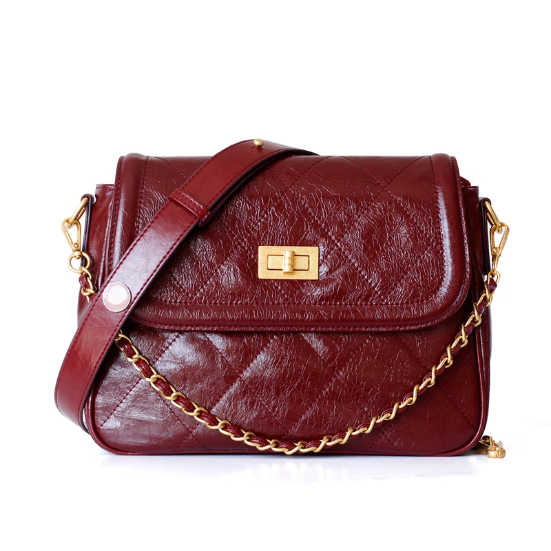 Designer Luxuyy Women Bag Oil Wax Cow Leather Shoulder Diamond Lattice Crossbody For Female | Багаж и сумки