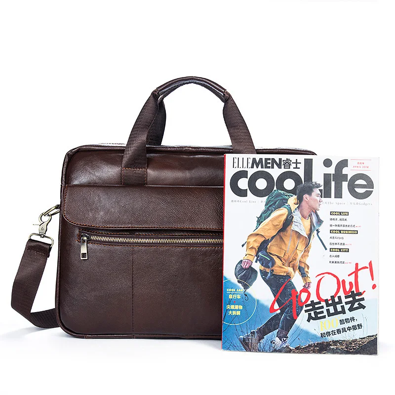 Винтажный деловой портфель из воловьей кожи Повседневная 14 дюймовая