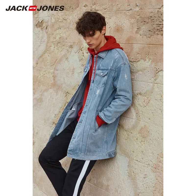 Мужской джинсовый Тренч JackJones длинный средней длины из 100% хлопка уличная одежда