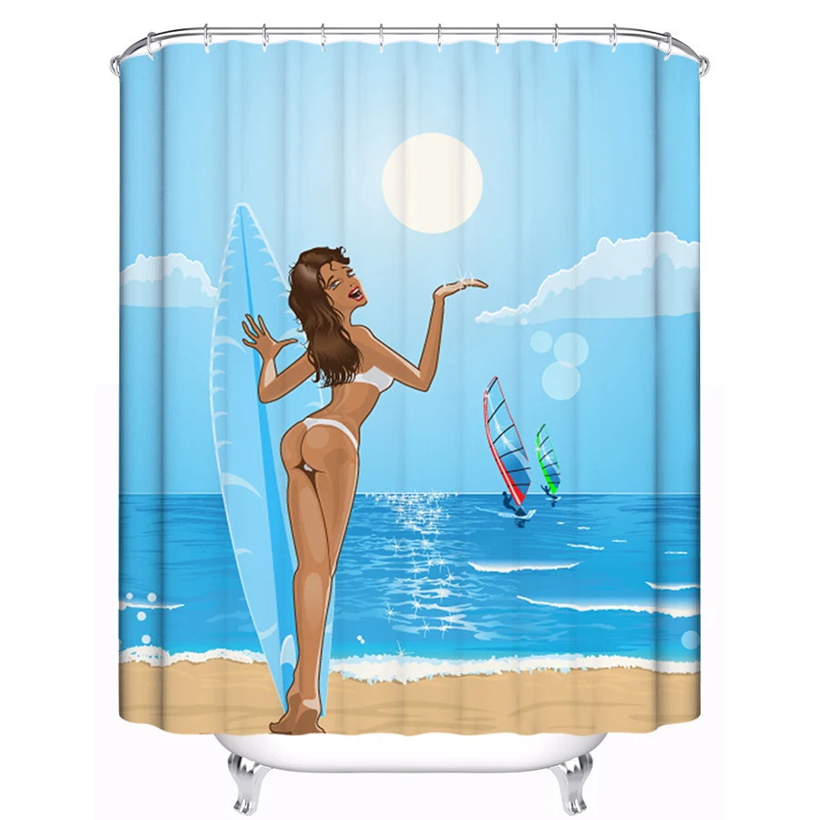 

New Design 180x180cm Sexy Shower Curtain Polyester Waterproof Fabric Bath Curtain For The Bathroom With 12 Hooks