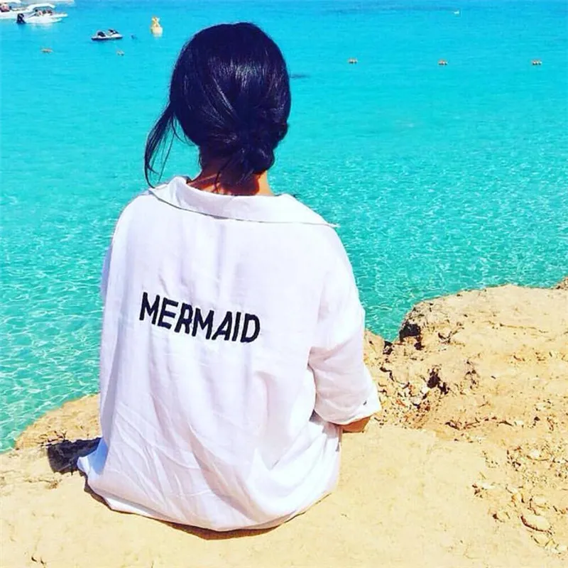 2021 Пляжная накидка с надписью одежда для плавания вышивкой русалки Пляжное Пончо