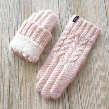 light pink A30 Высококачественные осенние зимние женские вязаные перчатки, перчатки с сенсорным экраном, бархатные толстые теплые шерстяные кашемировые однотонные перчатки, Женские варежки - Цвет: light pink A30