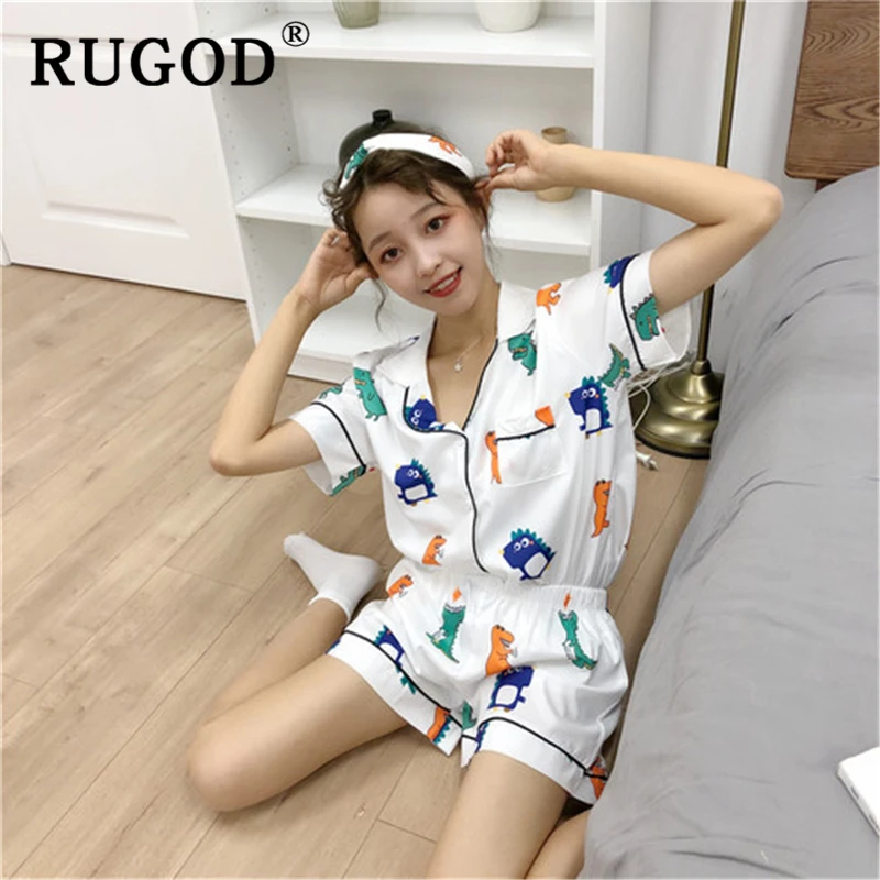 Женский Атласный пижамный комплект RUGOD одежды для сна с отложным воротником и