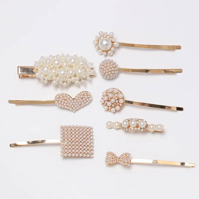 

1pcs Fashion Women Girls Imitiation Pearl Simple Metal Hairpins Geometric Round Heart Shape Hair Clips Hair Accessories
