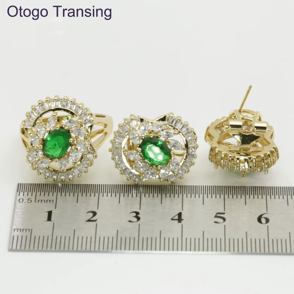 Otogo Transing Новый желтый цвет зеленый циркон свадебные ожерелья/серьги/Кольцо